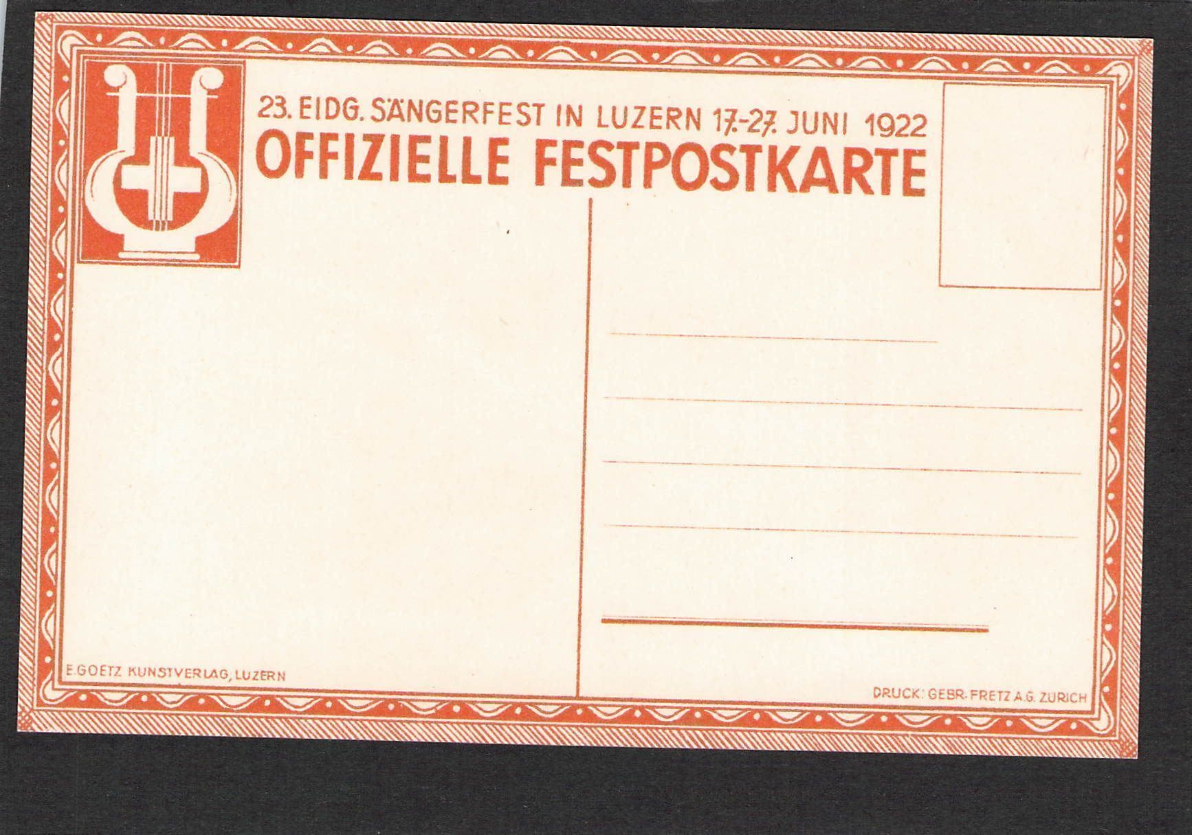 Cartoline postali: AK,LU Eidg. Sängerfest Luzern 1922 – Usato da Reichenburg venduto da Pipo-67 1