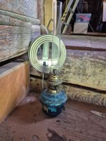 Antike Petroleumlampe blau, mit Spiegel, Rarität!