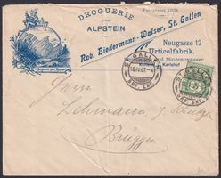 Illustrierter Beleg 1907 ALPSTEIN (SG) nach BRUGGEN +Nr.82