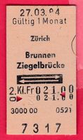 KARTON BILLETT, ZÜRICH - ZIEGELBRÜCKE, 2.KLASSE, RETOUR