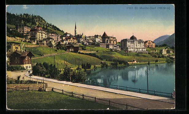 Cartoline postali: AK St. Moritz-Dorf, Ortsansicht mit See – Usato da Berlin venduto da bartko-reher