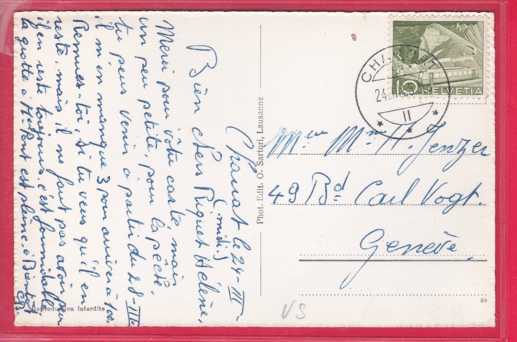Cartes postales: MARTIGNY, 24.3.1955 – D'occasion à Oberrieden par Gebirgsstelze 1
