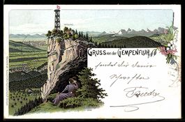 Lithographie Gempenfluh, Wirtschaft und Paar, Panorama