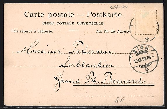 Ansichtskarten: AK Sion, Teilansicht, 1899 – Gebraucht aus Berlin von bartko-reher 1