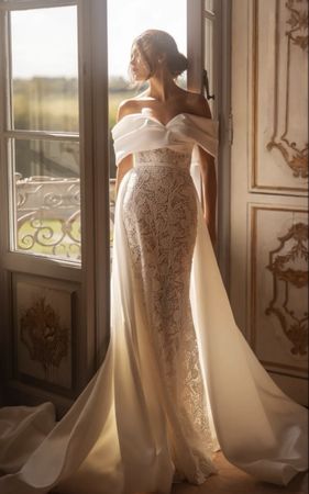 Brautkleid mit Spitze schulterfrei Meerjungfrau wie neu 