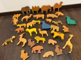 Grosses Set Holz-Tierfiguren (Safari / Wildtiere)