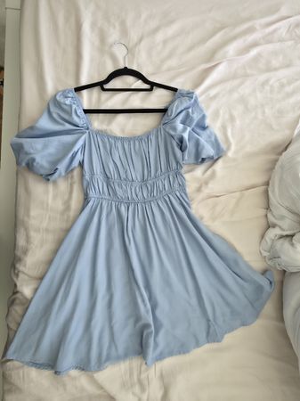 Light Blue Puff Sleeve Dress