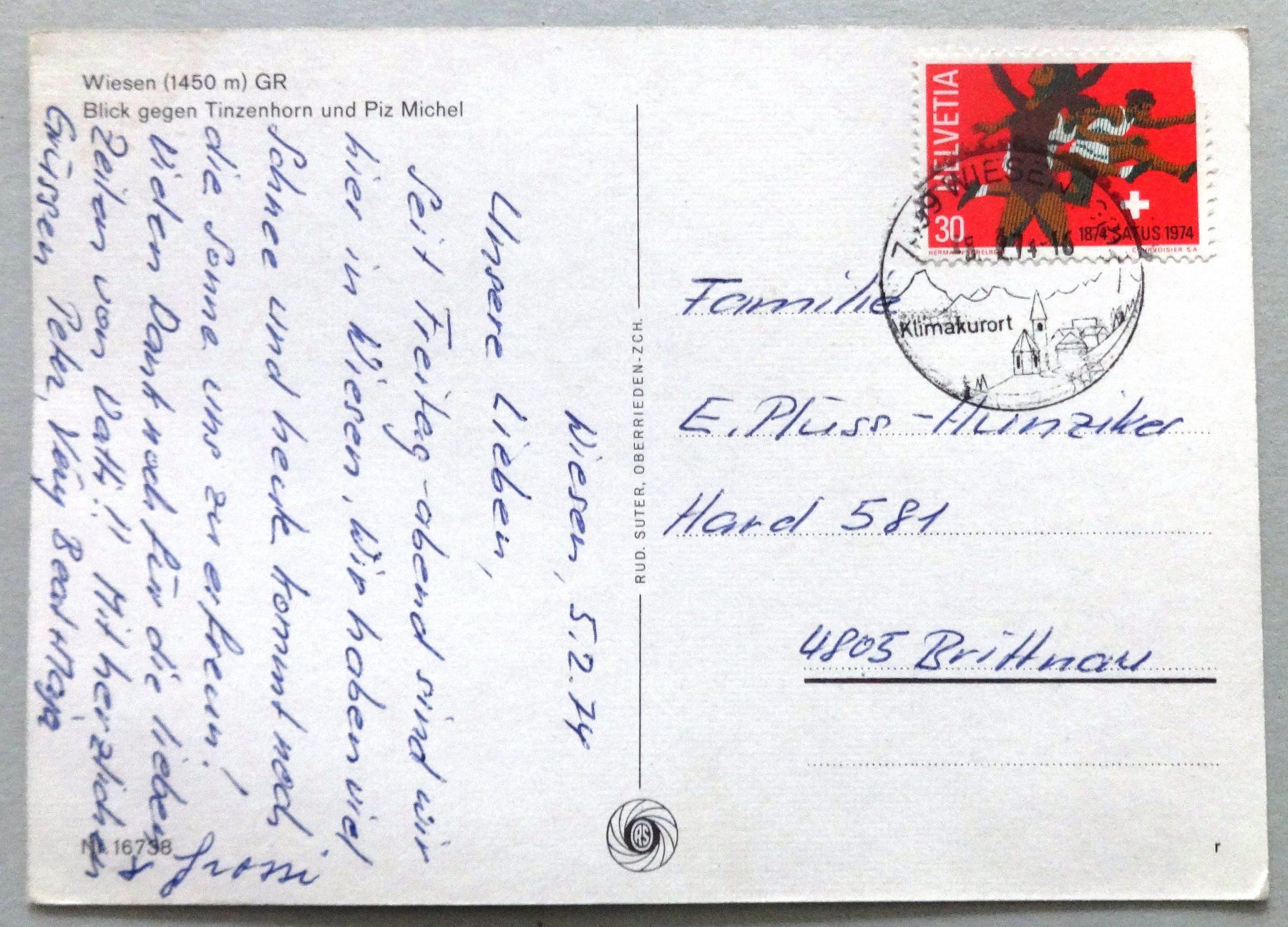 Cartoline postali: Wiesen (1450 m) GR – Usato da Fétigny venduto da Billy2miny 1