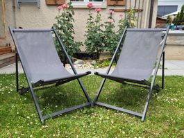 2x Grey Folding Deck Chairs - Perfect for Summer Relaxation!