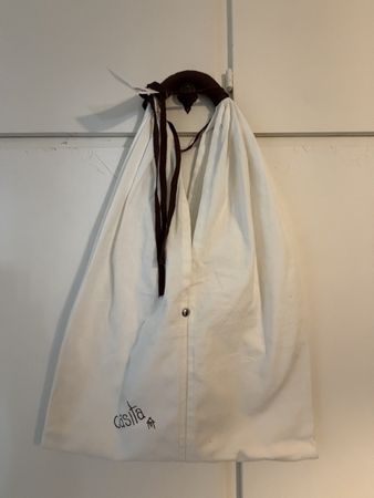 Borsa in tela "Casita" ecru con laccetti marroni, usato