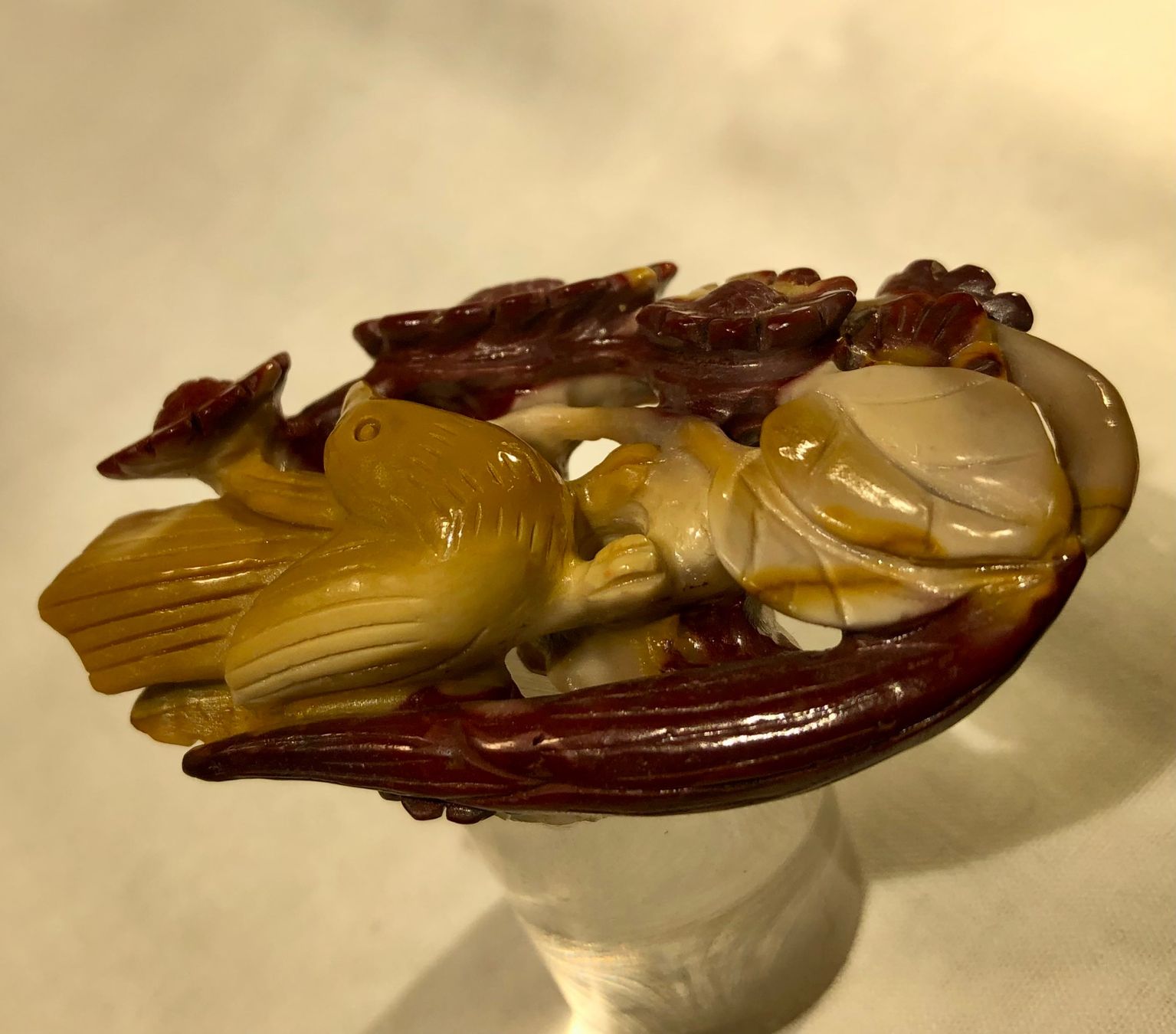 Anhänger: Pendentif jade sculpté main, oiseau fleurs, Chine, neu – Gebraucht aus Genève von DELIRBEADS 3