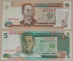 Banknote Philippinen 5 + 10 Piso, 1985