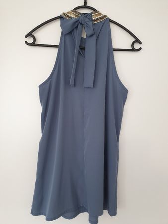 Blaugraue Sommerbluse Vero Moda Gr. S mit Perlenkragen