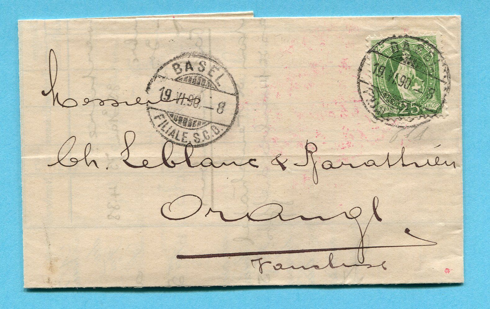 Alle Briefmarken: Faltbrief von Basel nach Orange 1890 – Gebraucht aus Opfikon von Prophila
