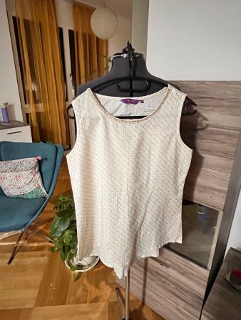 Offwhite sleeveless summer top with gold dots