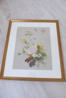 Chrom-Lithografie - Lila Rose im Goldrahmen handvergoldet