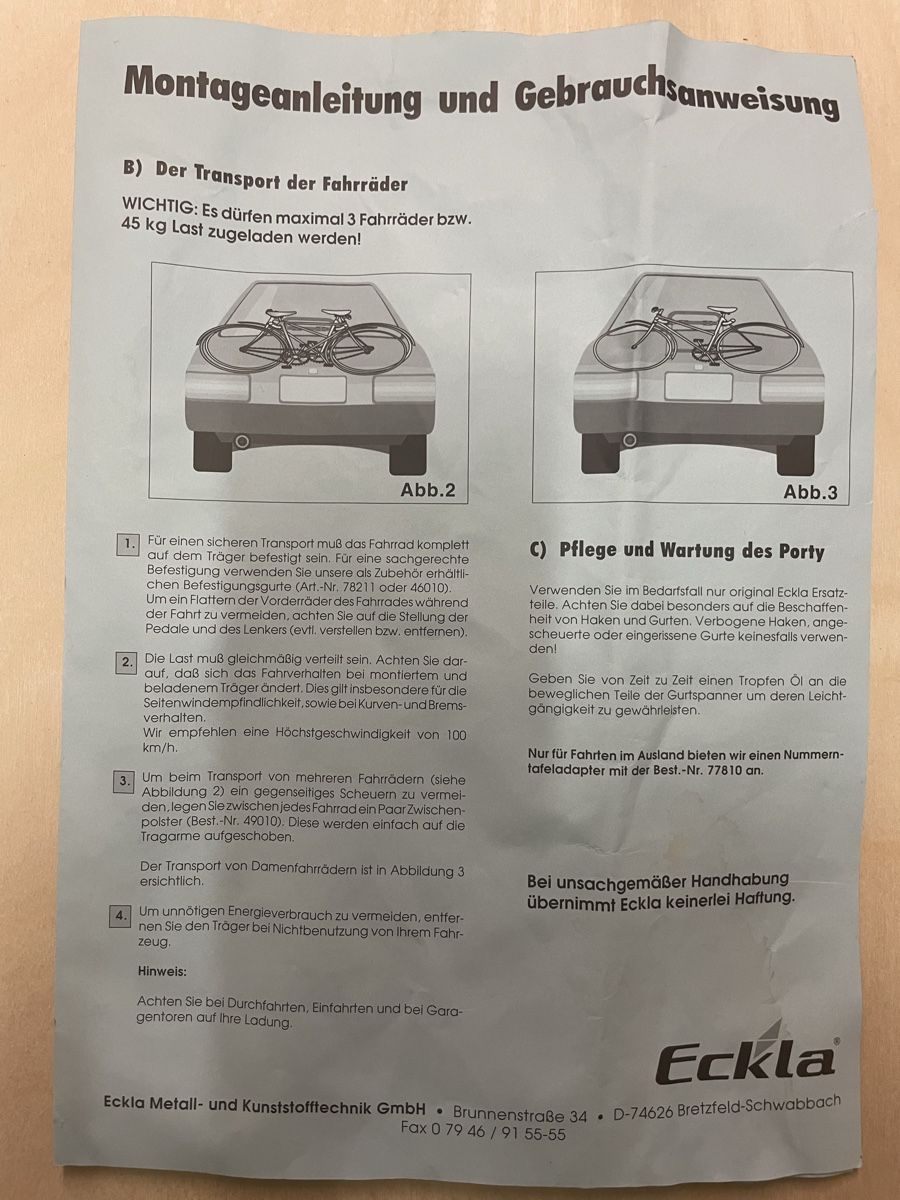 Balken: ECKLA-PORTY Universal - Heckfahrradträger – Gebraucht aus Freienstein von Batino1 5