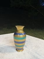 Vase vintage en laiton avec incrustations bleues&turquoises 