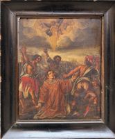 Dipinto antico, olio su tavola, martirio, XVII secolo