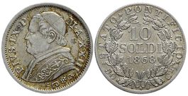 Italien, Rom, 10 Soldi / 50 Cents 1868 A.XXIII