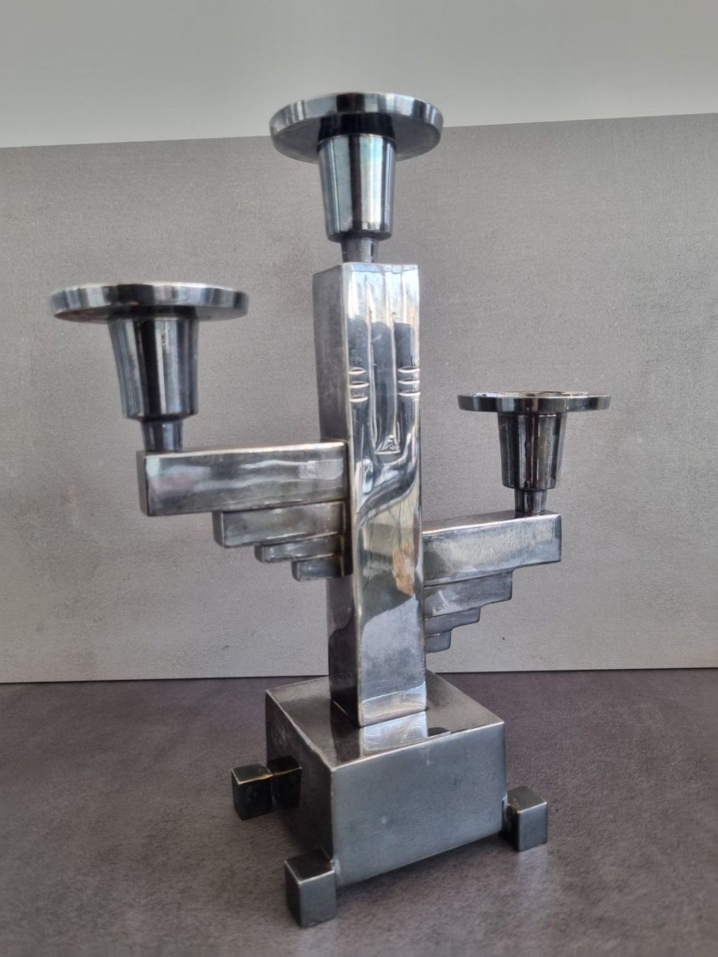 Portacandele: Art Deco dreiarmiger Kerzenständer,  versilbert, G. Lambert – Usato da Lenzburg venduto da freedomky