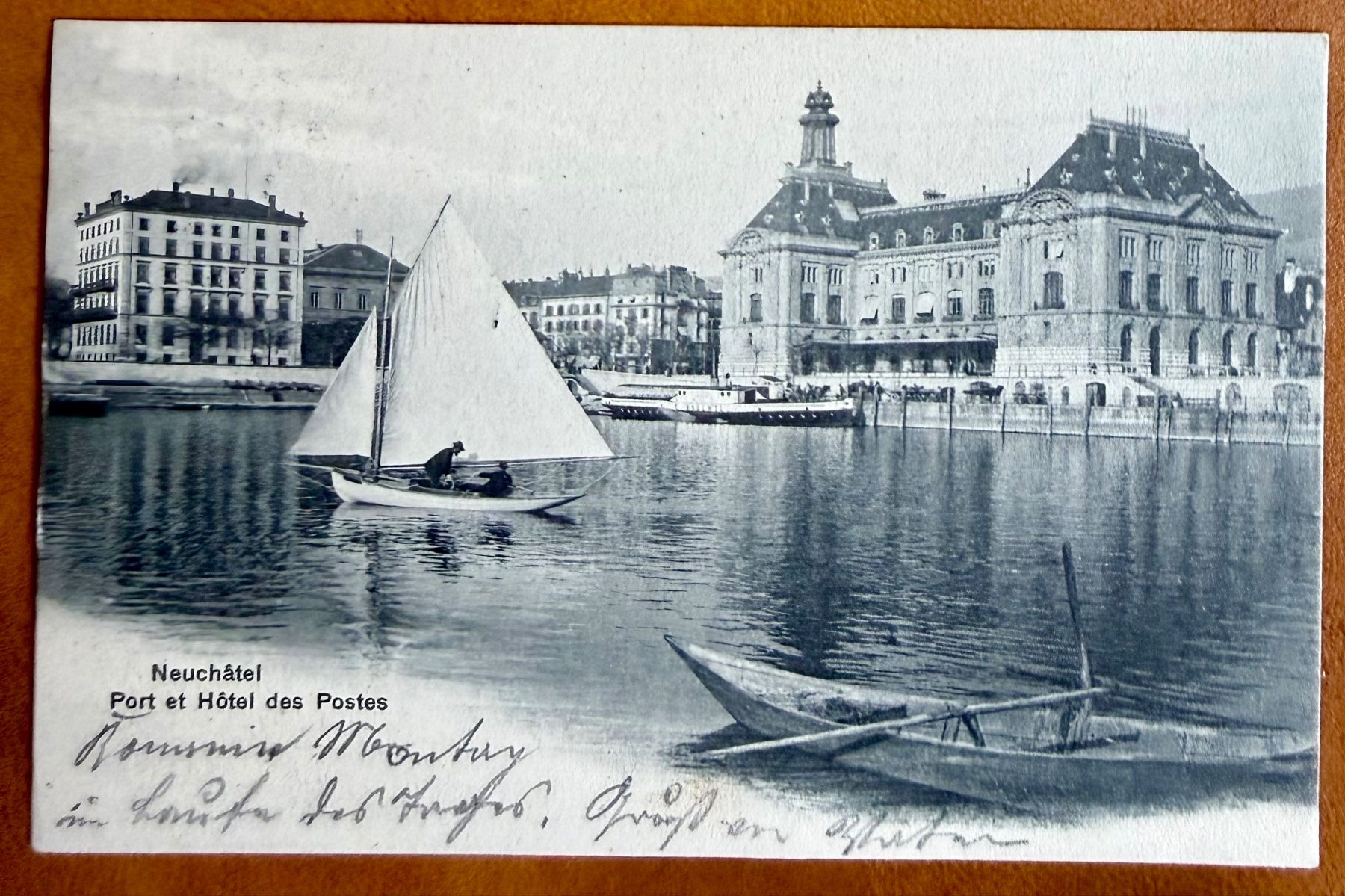 Cartoline postali: Neuchâtel - Barque devant Hôtel des Postes - Animée 1903 – Usato da Lutry venduto da Ediego