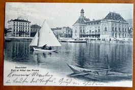 Neuchâtel - Barque devant Hôtel des Postes - Animée 1903