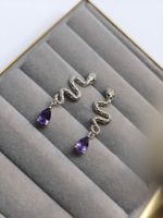 Schlangen Ohrringe mit lila Tropfen Amethyst NEU