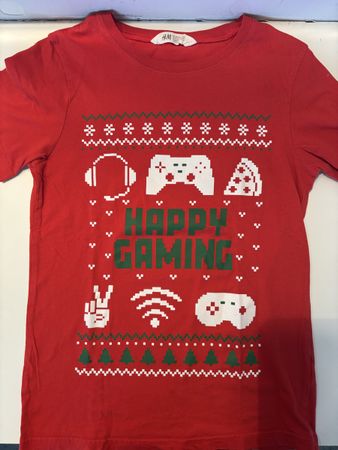 T-shirt Noël H&M Gaming Rouge, taille 146/152 cm, super!