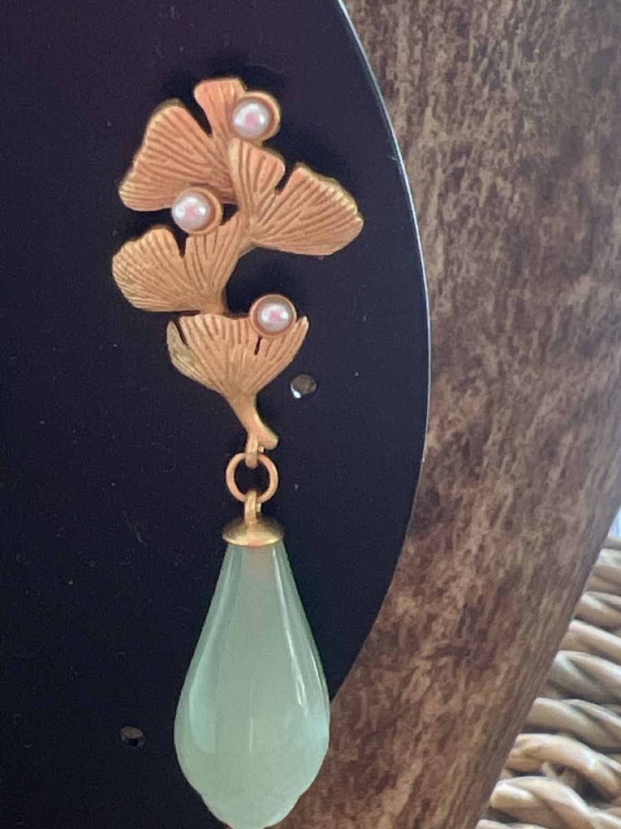 Orecchini pendenti & Orecchini a lobo: Schöne Ohrringe Ginkgoblatt mit Jade – Nuovo (secondo la descrizione) da Seon venduto da Sunny-Schmuck78 1
