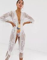 River Island Kimono, weiss, Gr. S, Quasten, Top Zustand!