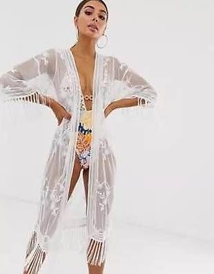 River Island Kimono, weiss, Gr. S, Quasten, Top Zustand!