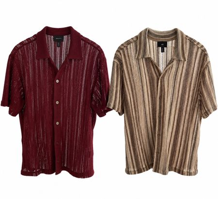 2 Herren Strickhemden H&M gestrickt rot beige kurzarm
