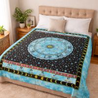 Tagesdecke Sternzeichen Astrologie Blau XL Indien Baumwolle