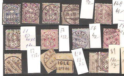 Alle Briefmarken: Type chiffre 15 Werte feinst gest. – Gebraucht aus Lausanne von Whorvath