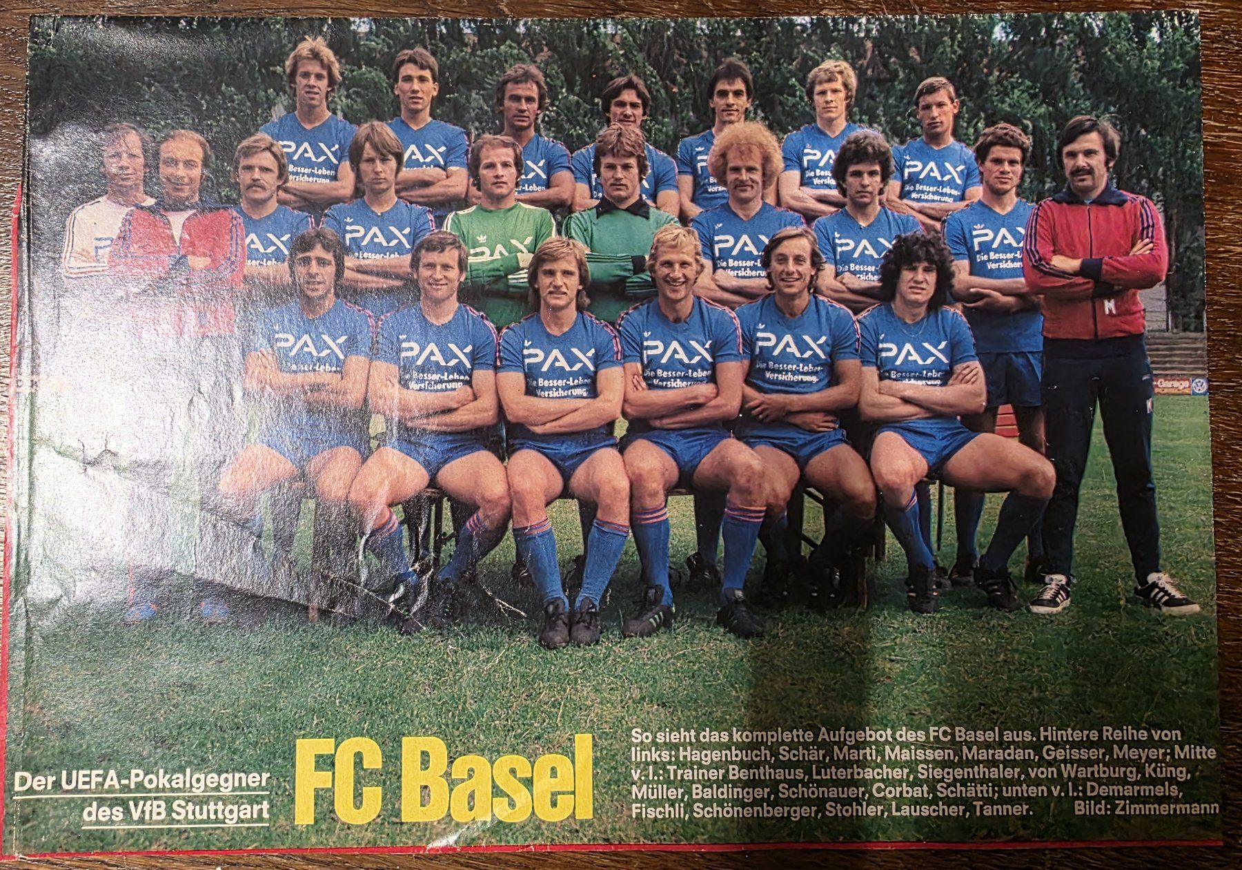 Foto & Immagini: FC Basel Team-Poster A4 Kader UEFA-Pokal vs VFB 1978/79 – Usato da Pratteln venduto da Oliar164