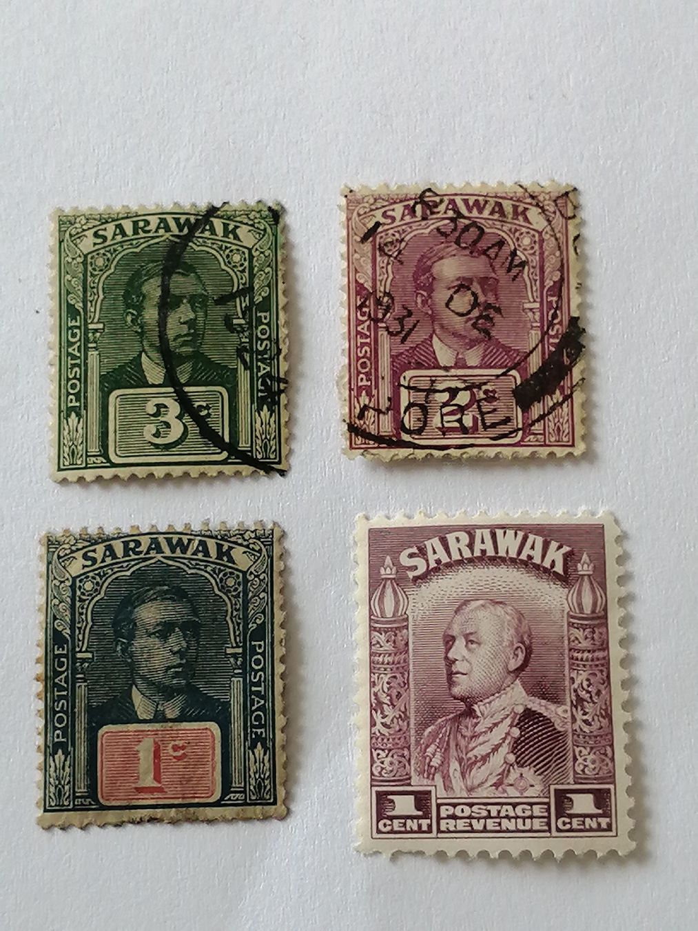 Alle Briefmarken: 4mal Sarawak, heute Malaysia um 1920 – Gebraucht aus Happerswil von tschergi