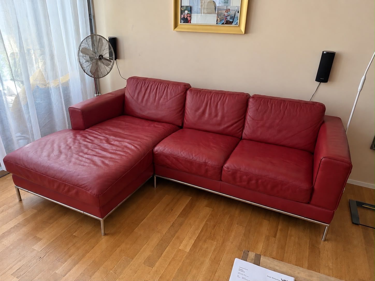 Divani: Rotes Leder-Ecksofa mit Longchair rechts – Usato da Winterthur venduto da piotrk 2