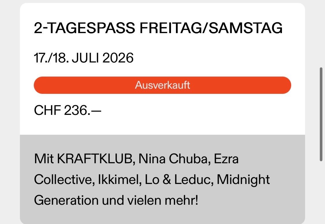 Tickets: Gurtenfestival 2 Tagespass Ticket Freitag + Samstag – Neu (gemäss Beschreibung) aus Frauenfeld von A_B_C_