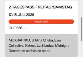 Gurtenfestival 2 Tagespass Ticket Freitag + Samstag