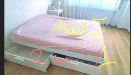 Bett IKEA mit Schubladen 160x200cm und 2 Nachttisch 
