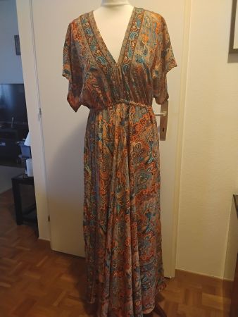Robe longue imprimée style bohème soie TU