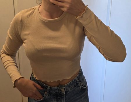 FB Sister Beige Ripp-Top, Grösse M – neu