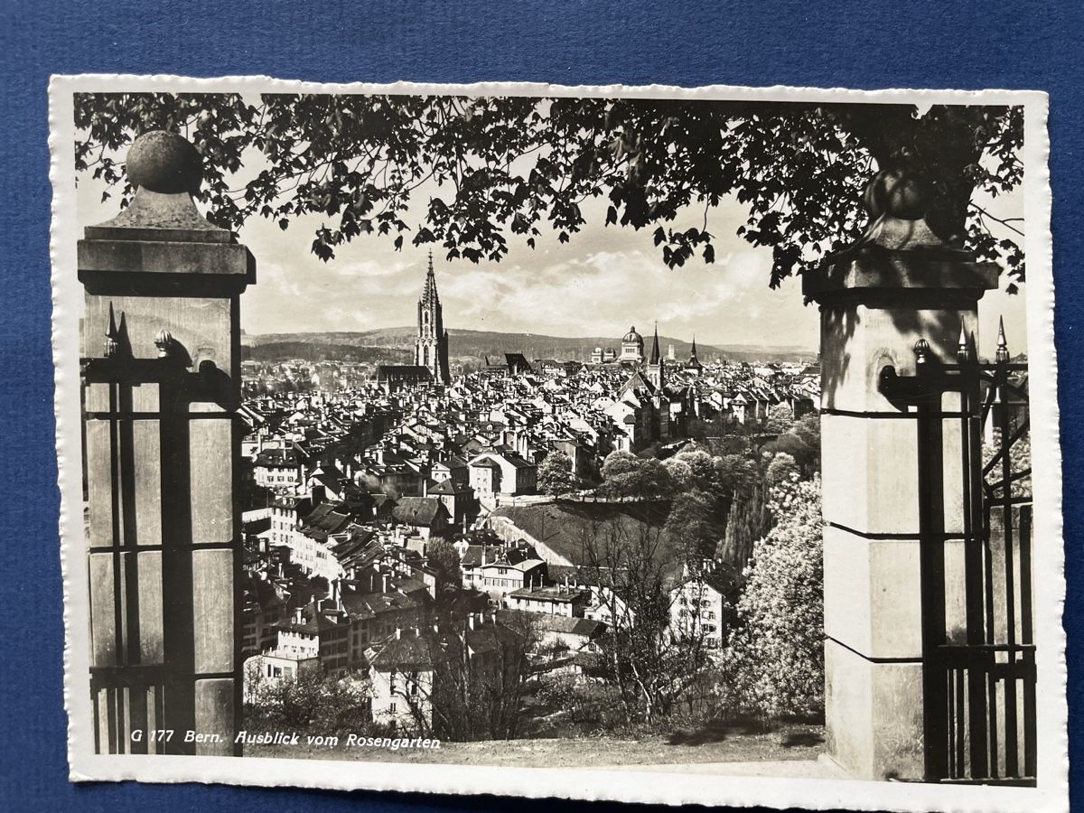 Cartoline postali: Alte Ansichtskarte von Bern, Rosengarten, 1939 Top – Usato da Neuhausen am Rheinfall venduto da Arielle55