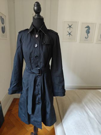 BURBERRY lined black trench water resistant coat jacket 34
