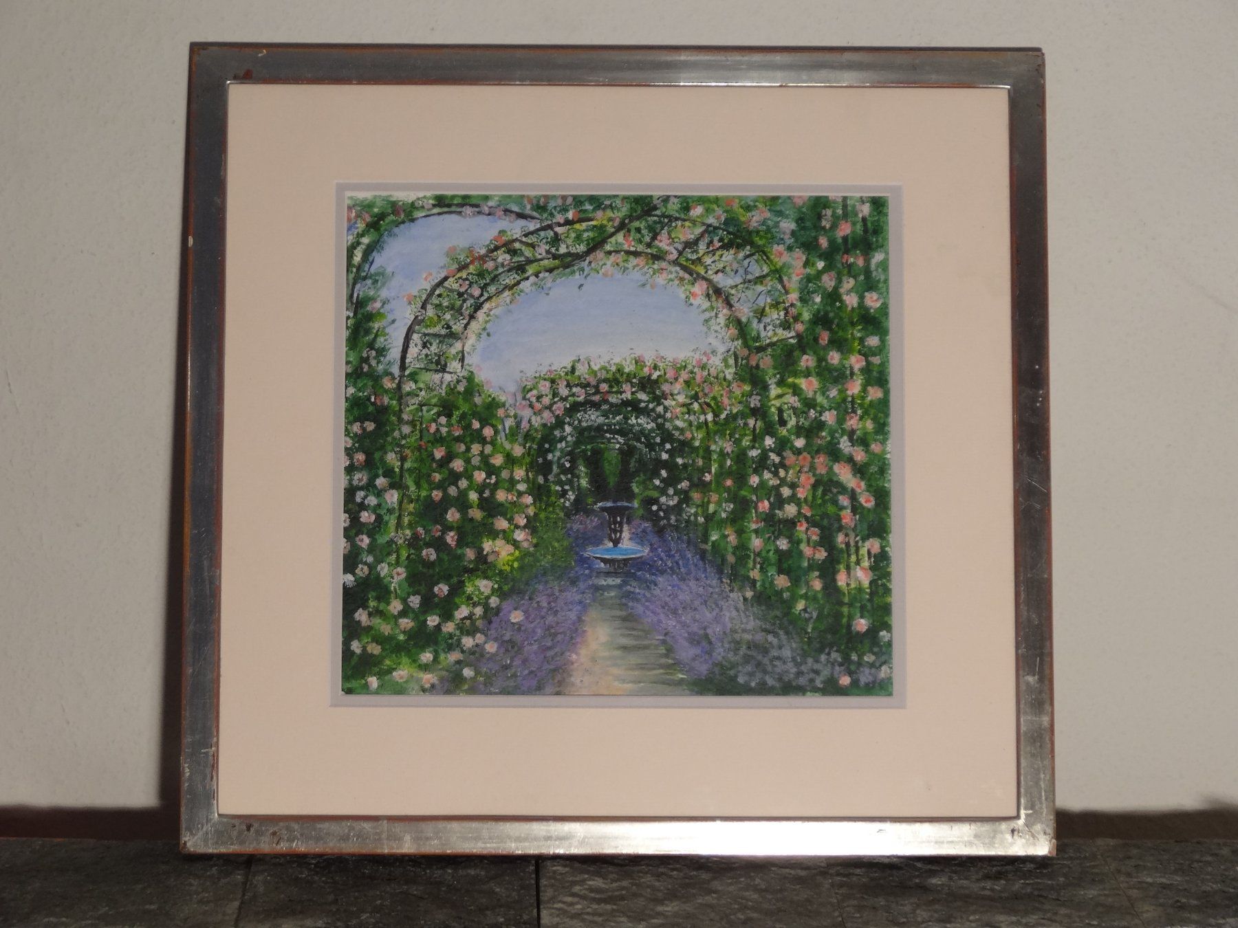 Dipinti: Acrylgemälde "Garten provençale, M. Zeiser" Weissgoldrahmen – Usato da Allschwil venduto da FindeAuserlesenes