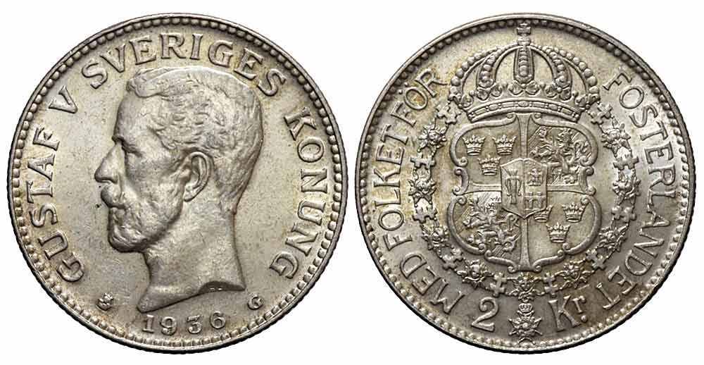 Tutti le monete: Schweden, 2 Kronor 1936 – Usato da Chiasso venduto da Novamarketing