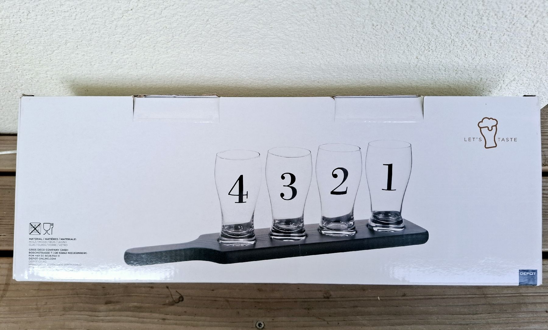 Gläser: Bier Tasting Set mit 4 Gläsern auf Holztablett, Neu! – Neu und originalverpackt aus Brugg AG von IliaB 1
