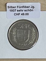 Silber 5 Franken Stück / Silber Fünfliber Jahrgang 1937