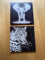 Lot 2 tableaux animaux éléphant léopard noir et blanc 
